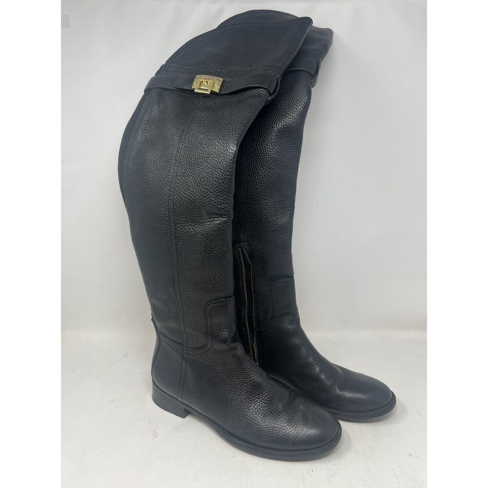 Tory Burch Boots Womens 8.5 M‎ Elena Over The Knee OTK Black Pebbled Leather Zip